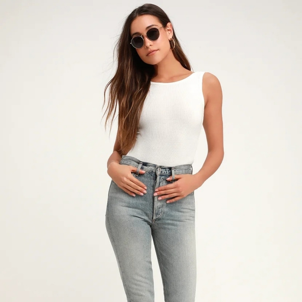 LULU'S Closer To You Ribbed Bodysuit - White